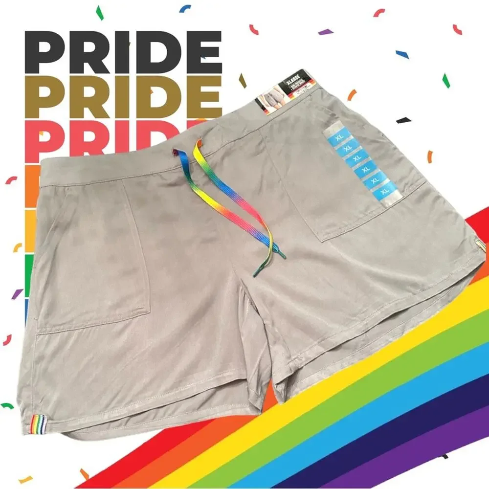 NWT Rainbow Gay Pride Gray Unisex Shorts with rainbow on sides Size M